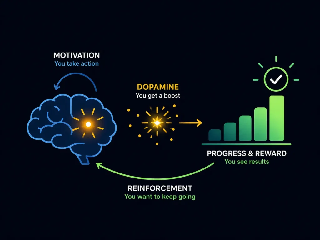 Illustration of the motivation and reward loop behind fitness XP points.