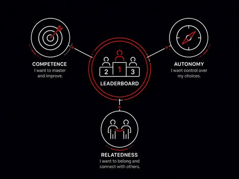 Diagram of psychological needs behind fitness leaderboard motivation.