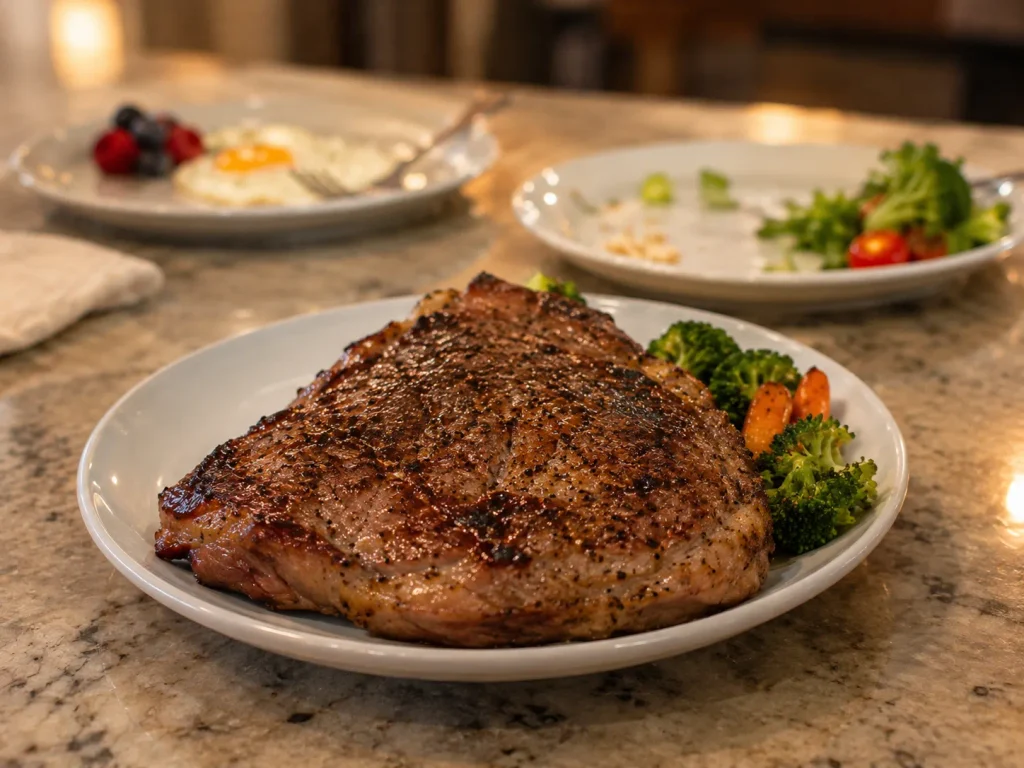 Oversized dinner portion showing why protein goals get crammed into one meal.